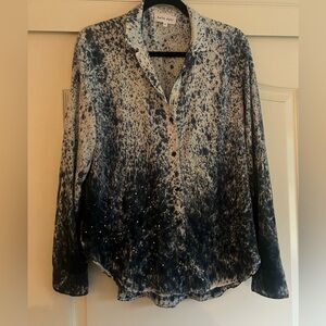 Belle Dahl Button Down Blue Gold White Womens Medium Shirt